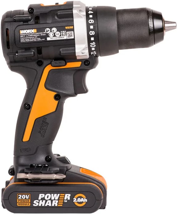 

Дрель - шуруповерт Worx WX102 аккумуляторная , 20В, 60Нм, бесщеточная, 2Ач х2, ЗУ, кейс, WX102