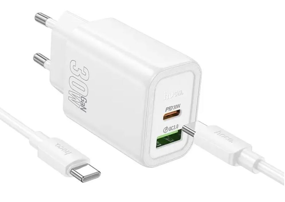 

Зарядное устройство сетевое Hoco N63 Gentle Hoco 44402 30W 3A (PD) USB-A/Type-C универсальное белый, N63 Gentle
