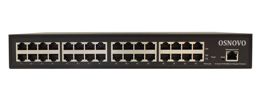

Инжектор PoE OSNOVO Midspan-16/250RGM управляемый Gigabit Ethernet на 16 портов.Соответствует стандартам PoE IEEE 802.3af/at.Автоматич.определение PoE, Midspan-16/250RGM