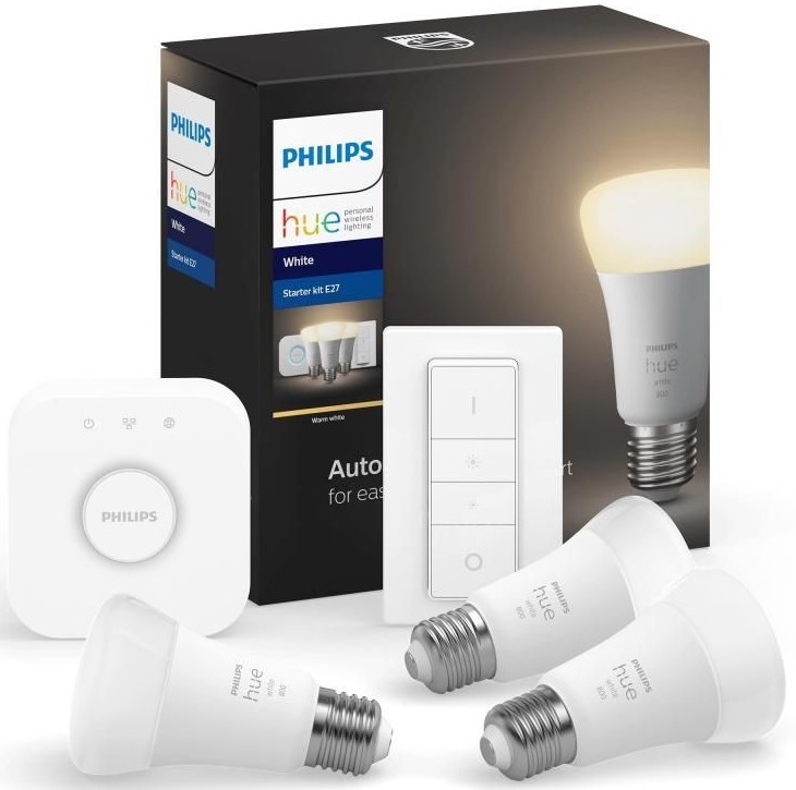 

Лампа светодиодная Philips 929001821620 Hue, 9W, 806lm, Е27, А60, тёплый белый свет, 3шт, блок управления освещением, ПУ, 929001821620