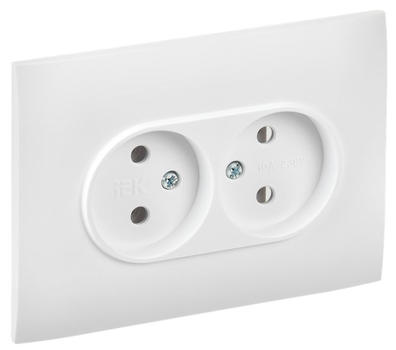 

Розетка двухместная без заземления в сборе IEK SK-R20-10-K01-F SKANDY без защитных шторок 10А SK-R10W арктический белый, SK-R20-10-K01-F