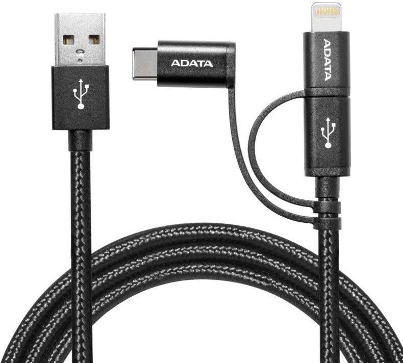 

Кабель ADATA AMCL23IN1-100CMK-CBK MicroUSB - lighting - USB-C, black, 3-in-1 aluminum, AMCL23IN1-100CMK-CBK