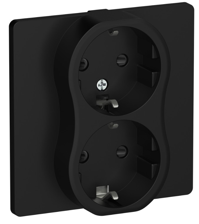 

Розетка двухместная с заземлением IEK FI-R24C-16-K02 FLITE с защитными шторками 16А РСш12-0-К-ФлЧ черный, FI-R24C-16-K02