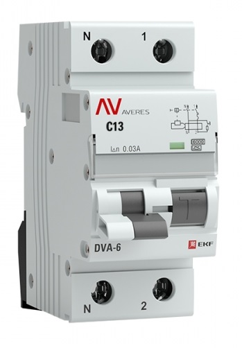 

Автомат дифференциальный EKF rcbo6-1pn-13C-30-a-av DVA-6 1P+N 13А (C) 30мА (A) 6кА AVERES, rcbo6-1pn-13C-30-a-av