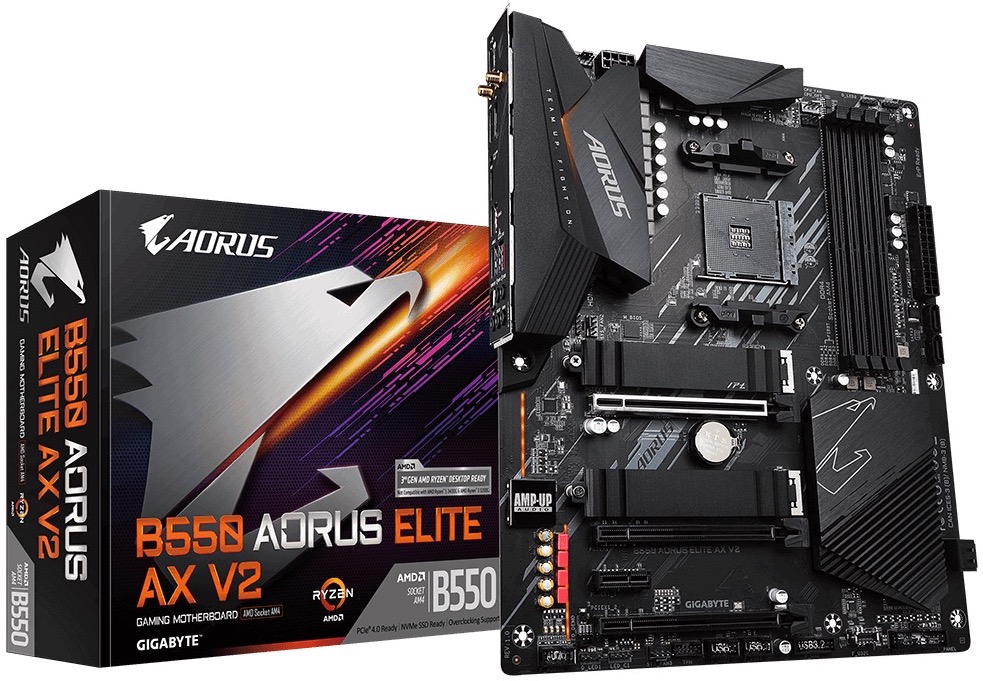 

Материнская плата ATX GIGABYTE B550 AORUS ELITE AX V2 (AM4, AMD B550, 4*DDR4(4733), 4*SATA 6G RAID, 2*M.2, 4*PCIE, 7.1CH, 2.5Glan, WiFi, BT, 7*USB 3.2, B550 AORUS ELITE AX V2