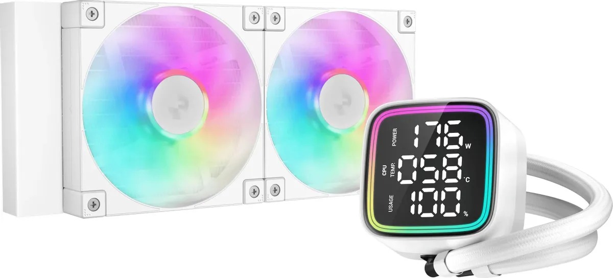 

Система охлаждения жидкостная Deepcool LQ240 WH LGA20XX/1700/1200/115X/AM5/AM4 (2*120mm ARGB fan, TDP 250W, 500-2150rpm, 55CFM, 32dBA, 4-pin PWM) белы, LQ240 WH
