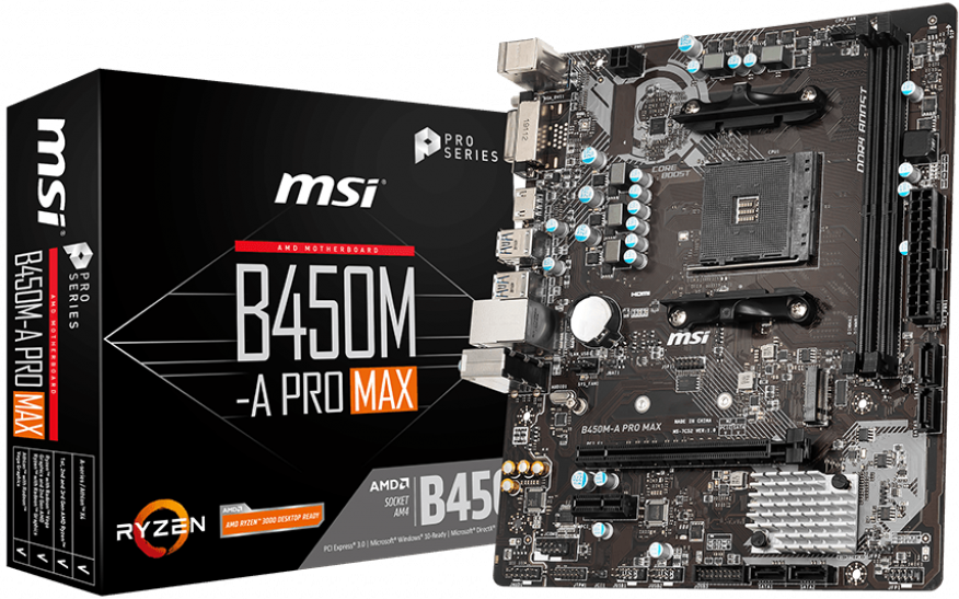 

Материнская плата mATX MSI B450M-A PRO MAX (AM4,AMD B450,2*DDR4(2667),4*SATA 6G,M.2,2*PCIE,7.1CH,Glan,6*USB 3.2/DVI-D/HDMI), B450M-A PRO MAX
