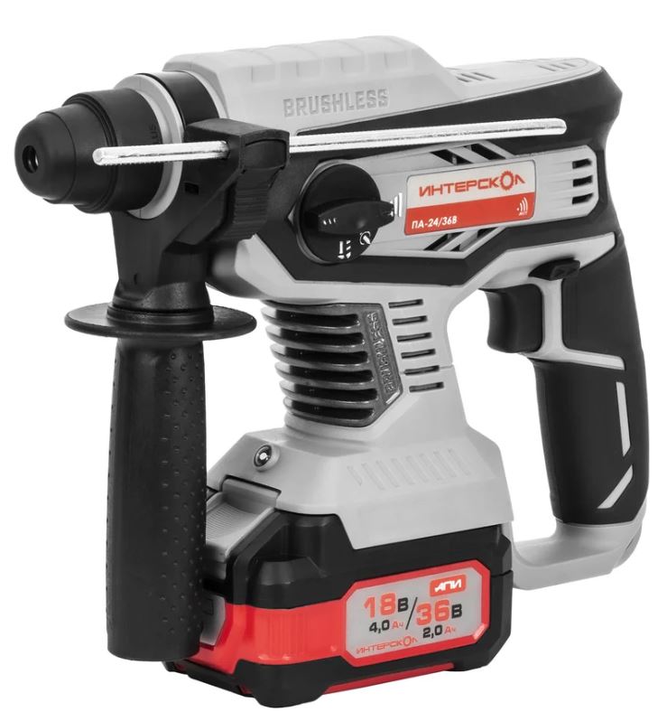 

Перфоратор Интерскол ПА-24/36В 823.2.2.70 бесщеточный аккумуляторный Li-ion АПИ (кейс, 2 аккум. 2,0Ач, ЗУ), ПА-24/36В