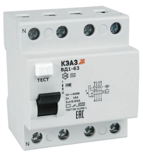 Изображение товара Автоматический выключатель дифф. тока КЭАЗ 222725 16А 4полюса (300мА)