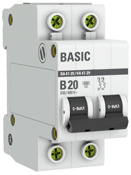 

Автоматический выключатель EKF mcb4729-2-20-B 2P 20А (B) 4,5кА ВА 47-29, mcb4729-2-20-B