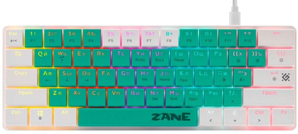 

Клавиатура Defender Zane GK-089 RU 45087 механическая, зелен/бел, 61кн, 1.5м, LowRed, Zane GK-089 RU