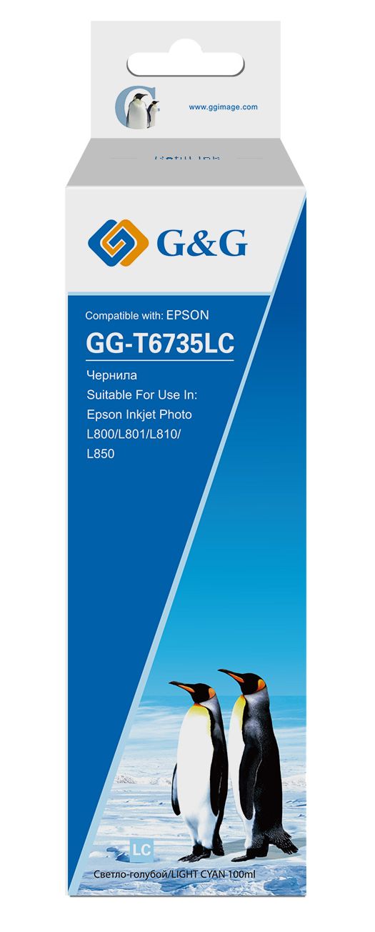 

Чернила G&G GG-T6735LC голубой (100мл) для Epson L800, L805, L810, L850, GG-T6735LC