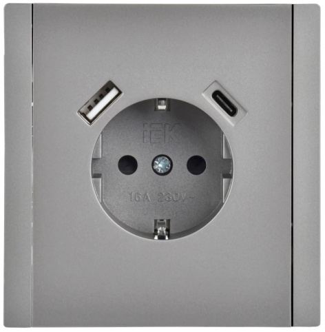 Изображение товара Розетка с заземлением с 2 USB IEK FP-R14-16-U22-018-K46