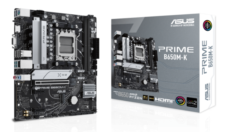 

Материнская плата ASUS PRIME B650M-K (AM5, AMD B650, 2*DDR5 (8000), 4*SATA 6G RAID, 2*M.2, 3*PCIE, 2.5Glan, VGA, HDMI, 4*USB 3.2, 4*USB 2.0), PRIME B650M-K