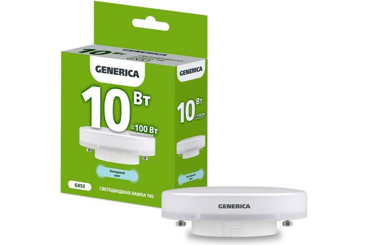 

Лампа светодиодная GENERICA LL-T80-10-230-65-GX53-G 10Вт T80 таблетка 6500К холод. бел. GX53 1000лм 230В, LL-T80-10-230-65-GX53-G