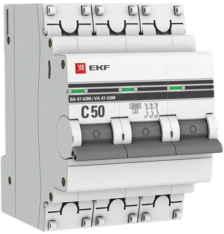 Изображение товара Автоматический выключатель EKF mcb4763m-6-3-50C-pro 50А IP20 серия PROxima