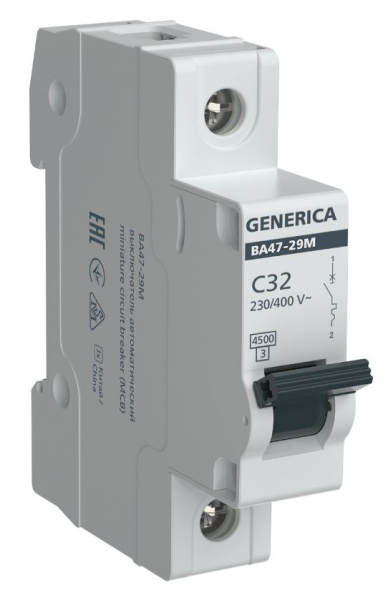 Изображение товара GENERICA MVA21-1-032-C-G — автоматический выключатель, 32 А, 230 В, IP20