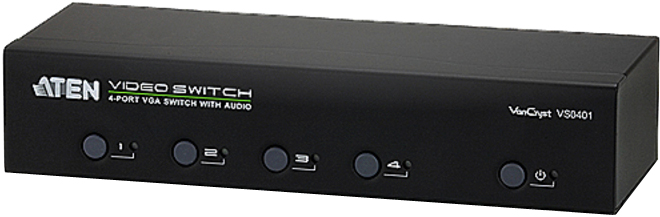 Переключатель KVM Aten VS0401-AT-G switch, VGA/SVGA+AUDIO, 4> 1 монитор/port, без шнуров, (1920x1440 (30м)/1280x1024 (65м);порт RS232 для управления и
