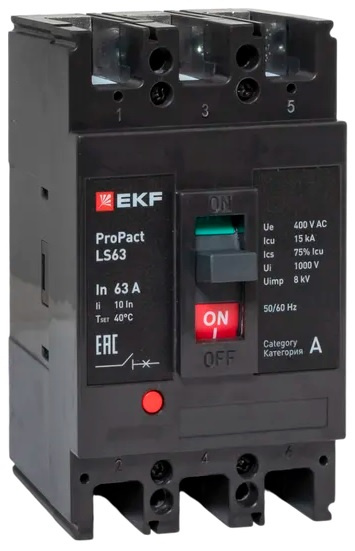 Изображение товара Автоматический выключатель EKF mccb-63-15-3-63-ls литой корпус 63 А