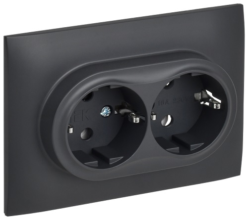 

Розетка двухместная с заземлением в сборе IEK SK-R21-16-K48-F SKANDY без защитных шторок 16А SK-R08T титан, SK-R21-16-K48-F
