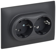фото Розетка двухместная с заземлением в сборе  IEK SK-R21-16-K48-F