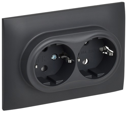 фото Розетка двухместная с заземлением в сборе IEK SK-R21-16-K48-F в Уфе