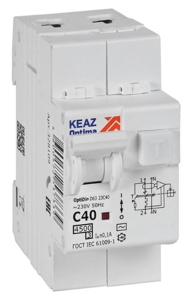 Изображение товара Автомат дифференциальный автомат КЭАЗ 328109 серия OptiDin 40А 2 полюса 100мА