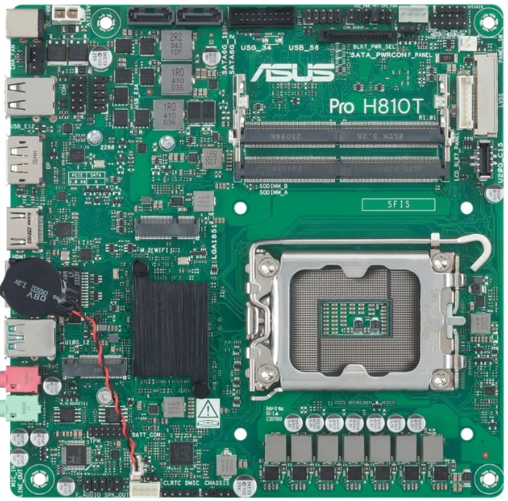 

Материнская плата mini-ITX ASUS PRO H810T-CSM 90MB1LGM-M0EAYC (LGA1851, H810, 2*DDR5, PCIe, M.2, 2*SATA, 4*USB 2.0, 2*USB 3.0, HDMI, DP), PRO H810T-CSM