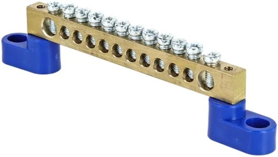 

Шина EKF sn0-63-12-2 "0" N (6x9мм) 12 отв. латунь 2 синих угловых изолятора, sn0-63-12-2