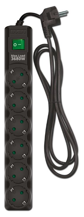 

Сетевой фильтр Sven SF-06E-16 SV-022136 3,0 м (6 розеток с защитными шторками, 16А) черный, цветная коробка, SF-06E-16