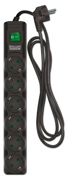 Изображение товара Сетевой фильтр Sven SF-06E-16 с защитой от помех и перегрузки 6 розеток