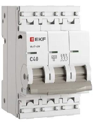 

Автоматический выключатель EKF M634340C 3P 40А (C) 4,5kA ВА 47-63N PROxima, M634340C