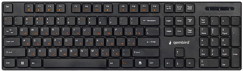 

Клавиатура Wireless Gembird KBW-250 полноразмерная, 104кл, 12Fn, низкий профиль, 2.4 ГГц, черная, KBW-250