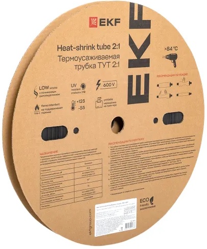 

Термоусаживаемая трубка EKF tut-16-b ТУТ нг 16/8 черная рулон, tut-16-b