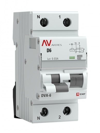 

Автомат дифференциальный EKF rcbo6-1pn-6D-30-a-av DVA-6 1P+N 6А (D) 30мА (A) 6кА AVERES, rcbo6-1pn-6D-30-a-av