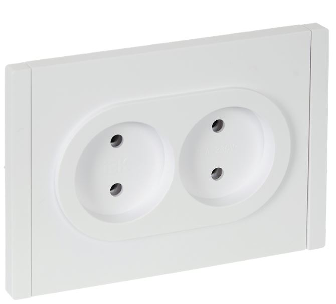 

Розетка двухместная без заземления IEK FP-R20-10-1-K01 FORTE&PIANO с защитными шторками б/к 10А FP226 белый, FP-R20-10-1-K01