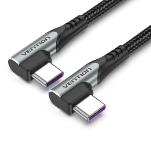

Кабель Vention TANHF USB 2.0 CM/CM угловой - 1м. Серый 5А PD100W, TANHF