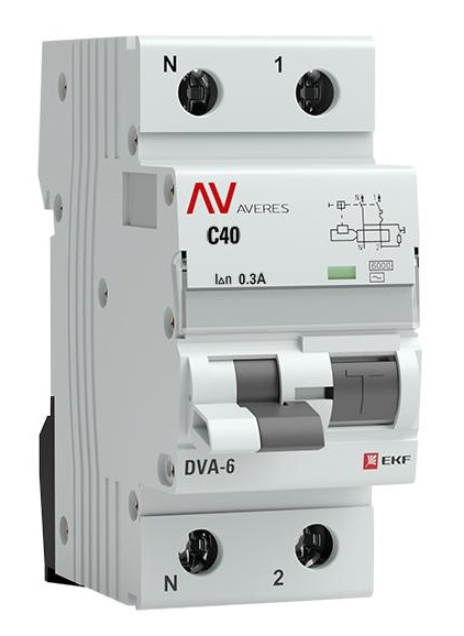

Автомат дифференциальный EKF rcbo6-1pn-40C-100-ac-av DVA-6 1P+N 40А (C) 100мА (AC) 6кА AVERES, rcbo6-1pn-40C-100-ac-av