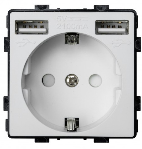 

Розетка в рамку Sibling Powersocket-1PW(USB) с USB-портами белая, Powersocket-1PW(USB)