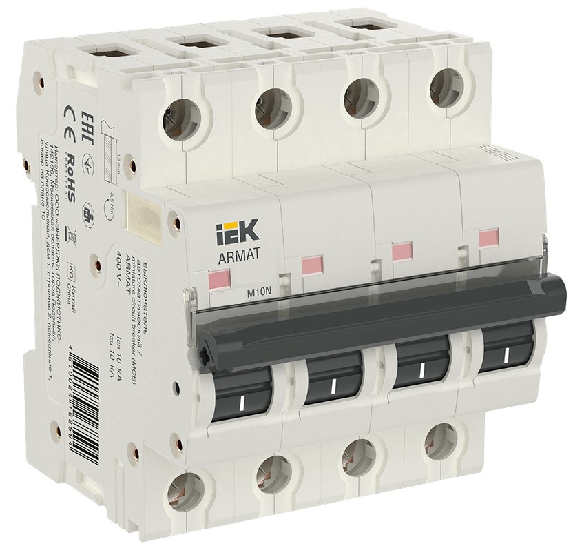 

Автоматический выключатель IEK AR-M10N-4-D020 ARMAT M10N 4P D 20А, AR-M10N-4-D020
