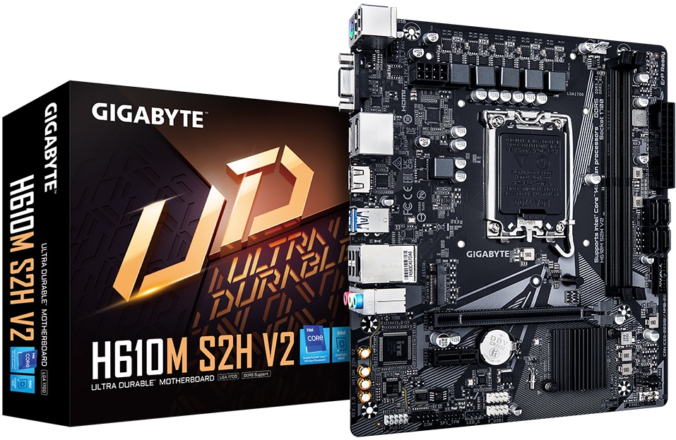 

Материнская плата mATX GIGABYTE H610M S2H V2 (LGA1700, H610, 2*DDR5 (5600), 4*SATA 6G, M.2, PCI*E, Glan, HDMI, VGA, 2*USB 3.2, 4*USB 2.0), H610M S2H V2