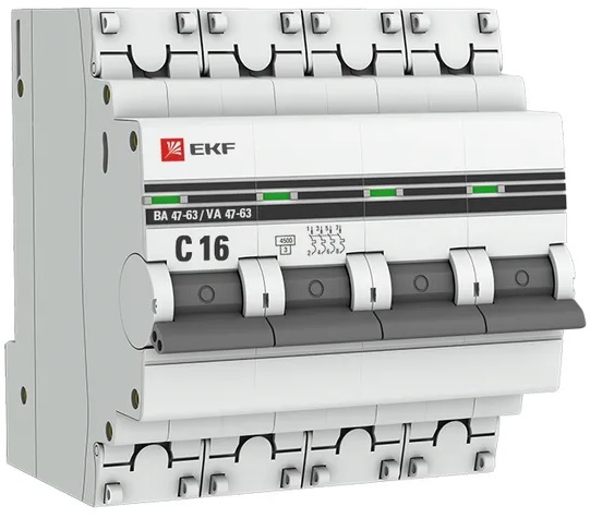 

Автоматический выключатель EKF mcb4763-4-16C-pro 4P 16А (C) 4,5kA ВА 47-63, mcb4763-4-16C-pro