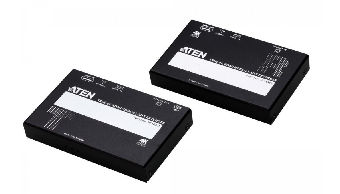 

Удлинитель Aten VE1830-AT-G HDMI+RS232, 70 м., 1xUTP, макс.разр.4096x2160 60Hz 4:2:0 35м Cat5e/6;3840x2160 60Hz 4:4:4 35м Cat5e/6;1080p 70м Cat 6a/60м, VE1830-AT-G