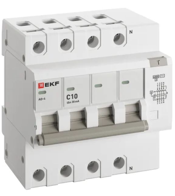 

Автомат дифференциальный EKF DA4-6-10-30-pro АД-4 4P 10А характеристика C 30мА тип АС электронный 6кА PROXIMA, DA4-6-10-30-pro