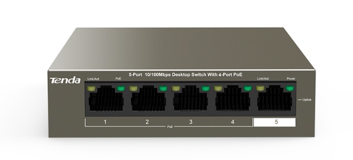 

Коммутатор неуправляемый Tenda TEF1105P-4-38W Layer 1, 4-PoE, 5-10/100Mb, настольный/настенный, TEF1105P-4-38W