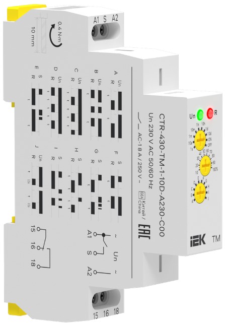 

Реле времени IEK CTR-430-TM-1-10D-A230-C00 многофункциональное TM 1 конт. 230В AC, CTR-430-TM-1-10D-A230-C00