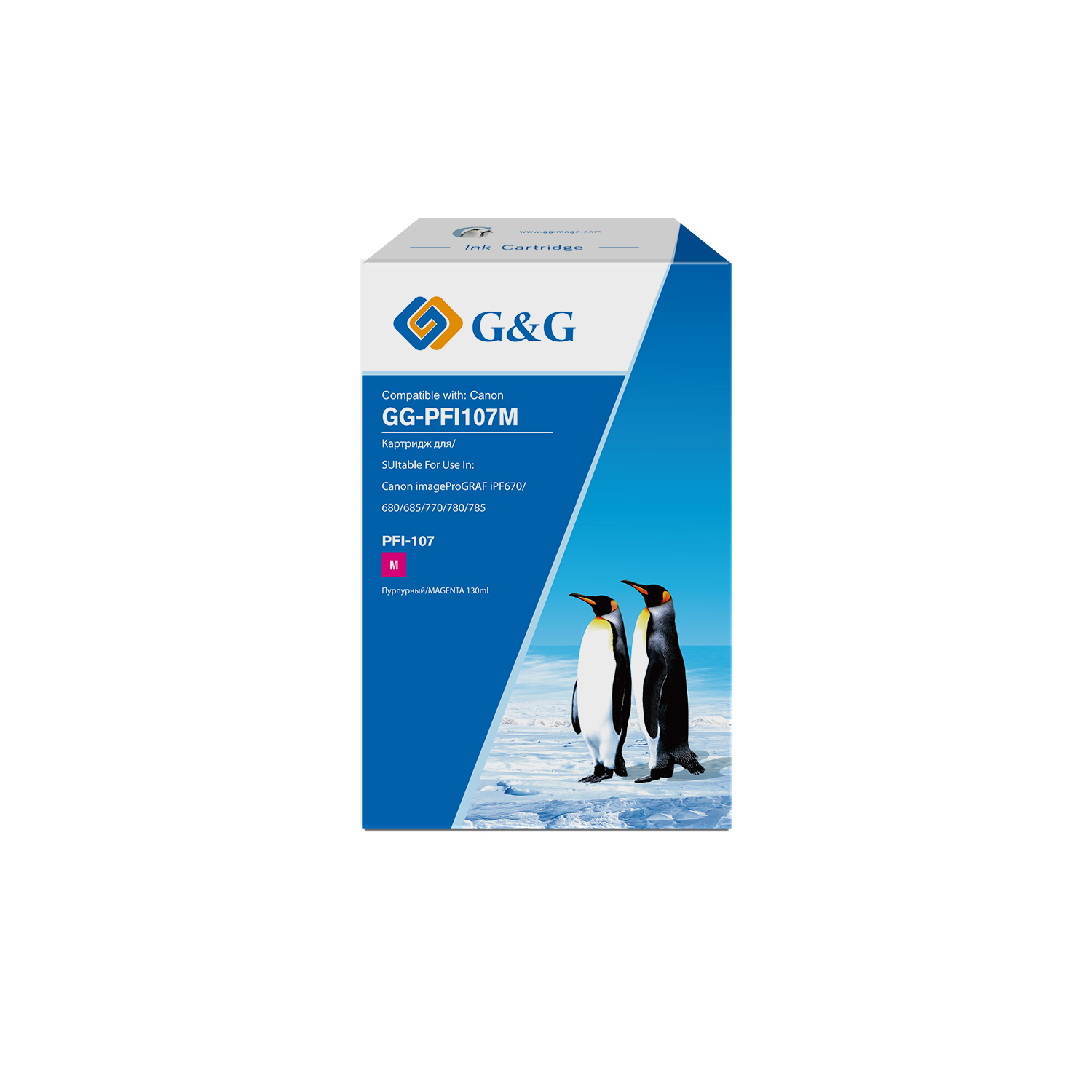 

Картридж G&G GG-PFI107M струйный пурпурный (130мл) для Canon imageProGRAF iPF670/680/685/770/780/785, GG-PFI107M