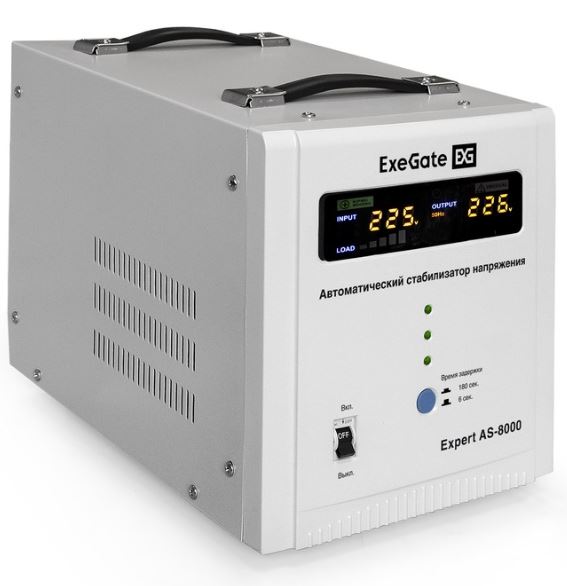 

Стабилизатор напряжения Exegate Expert AS-8000 EX291726RUS (8000ВА, вход 140-260В, цветной дисплей, выход 220В±8%, КПД 98%, 5 уровней защиты, задержка, Expert AS-8000