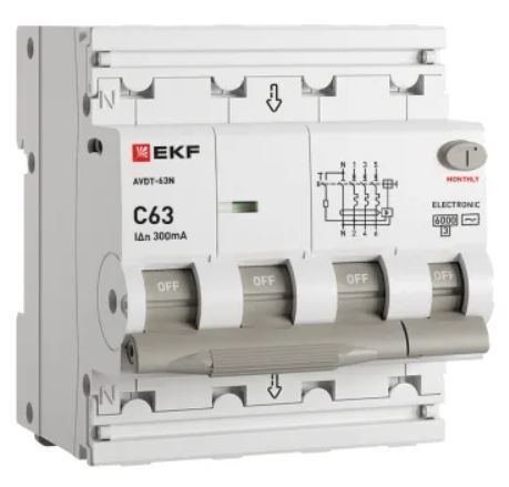

Автомат дифференциальный EKF D63N46E63C300 АВДТ-63N 3P+N 63А характеристика C 300мА тип AC электронный 6кА PROXIMA, D63N46E63C300