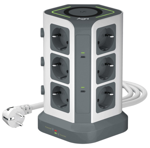 Изображение товара Сетевой фильтр AGNI TP-VG6U12E-C-W-2m-grey-white с USB